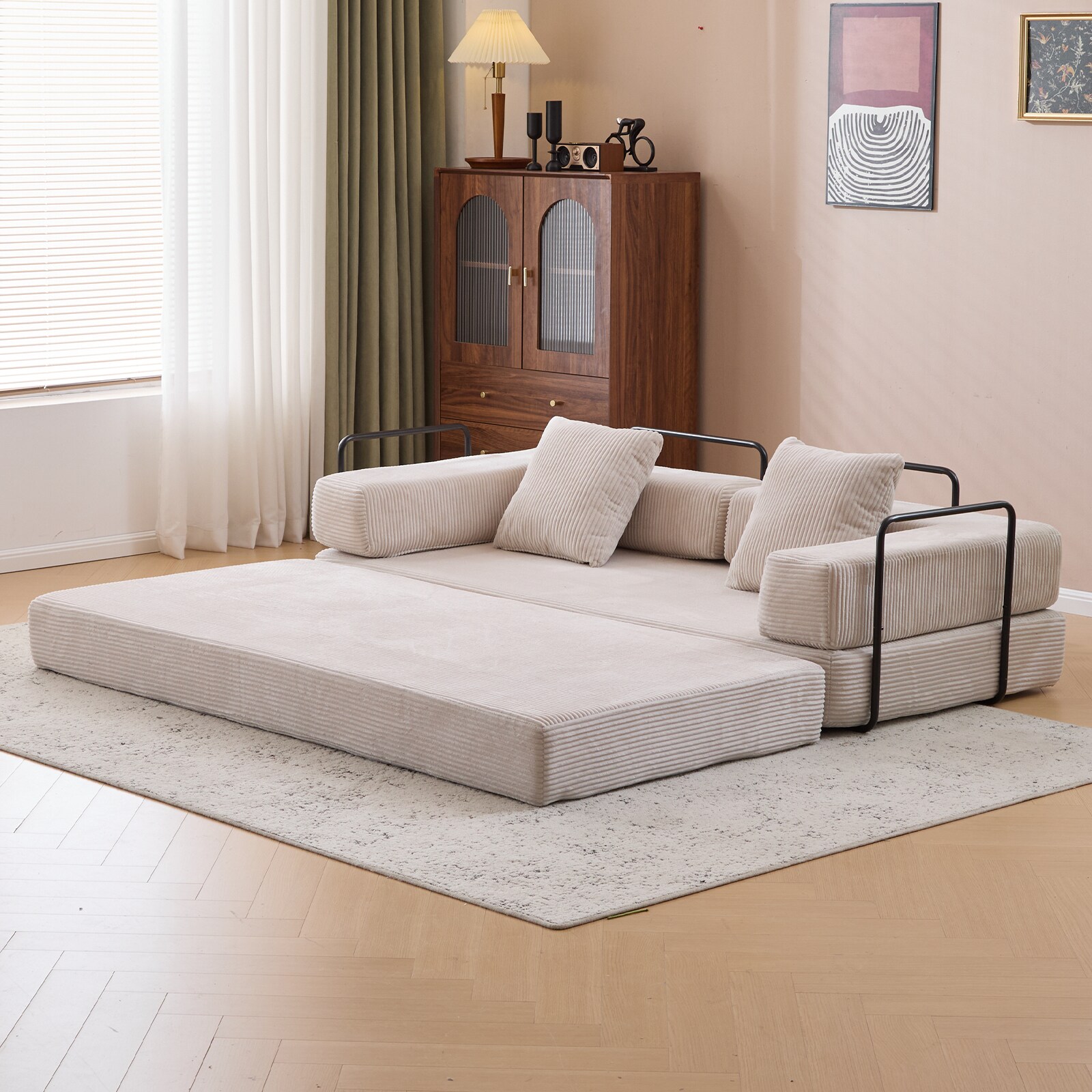 Convertible Floor Sofa Bed With Pillow And Backrest Light Grey_voghion.com
